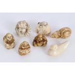 Collection of seven various late 19th / early 20th century carved ivory netsukes,