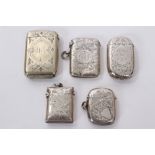 Victorian silver vesta case with engraved foliate and scroll decoration,