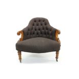 Unusual William IV walnut corner chair button upholstered in designed Paul Smith fabric,