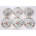 Set of four mid-18th century Chinese export famille rose plates painted with cockerels and flora