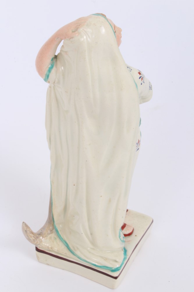 Pair early 19th century pearlware square based figures depicting Faith and Hope - one holding - Image 7 of 8