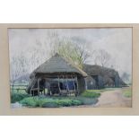 Louis Stanley Maurice Prince (1894 - 1985), watercolour - Thatched Cart Sheds, Great Tey, Essex,