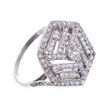 Art Deco platinum diamond and pearl cocktail ring,