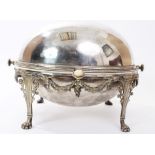 Victorian silver plated revolving breakfast serving dish with ivory thumb piece and beaded border,