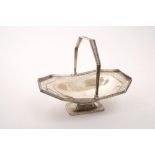 1920s silver cake / fruit basket of octagonal form, with pierced border and gallery,