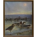 Johan Berens (1848-1925) oil on canvas - Teal and Wildfowl on the shore, signed, in gilt frame,