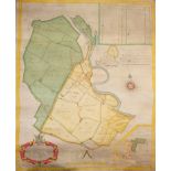 Rare early 18th century hand-scribed and polychrome painted Estate map on vellum depicting