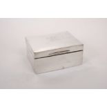 Edwardian silver cigarette box of rectangular form, with domed hinged cover, engraved initials - 'W.