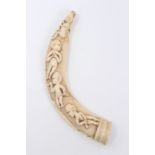 Late 19th century West African carved ivory tusk, probably Loango Coast,