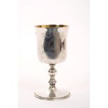 Contemporary silver goblet of conventional form, with engraved decoration, gilded interior,