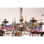 Gothic-style pewter six-branch chandelier,