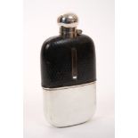 Victorian silver mounted hip flask with domed hinged bayonet fitting cap,