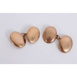 Pair Edwardian rose gold cufflinks with domed oval panels,