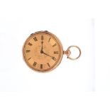 Victorian 18ct gold open face pocket watch with English three-quarter plate movement, by Thos.