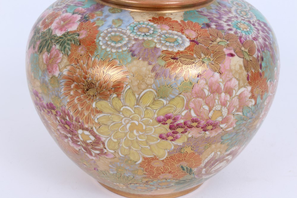 Late 19th / early 20th century Japanese Satsuma pottery baluster-shaped vase with polychrome - Image 3 of 6