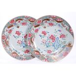 Fine pair mid-18th century Chinese export famille rose chargers painted in bold enamels with
