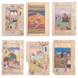Group of 19th / early 20th century Indian painted gouache manuscript leaves,