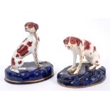 Fine pair early 19th century Staffordshire liver-spotted hounds with gilt securing chains to