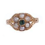 Regency emerald and seed pearl ring,