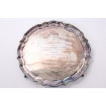 Contemporary silver salver of circular form,