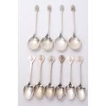 Set of six 1920s silver coffee spoons,