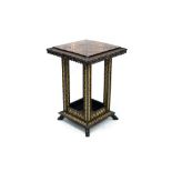 Antique Ceylonese ebony specimen wood, ivory and porcupine inlaid occasional table,