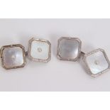 Pair Art Deco white gold cufflinks with mother of pearl panels and central seed pearl,