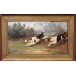 Victorian English School oil on canvas - a pair of hounds, monogramed, in a gilt frame,