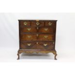 Early 18th century walnut crossbanded chest on later stand,
