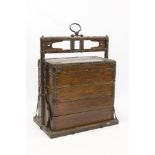 19th century Chinese metal bound teak dowry / ships chest surmounting bar with substantial iron