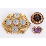Victorian oval amethyst and seed pearl cluster brooch, 20mm,