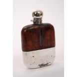 Edwardian silver mounted hip flask with domed hinged bayonet fitting cap,
