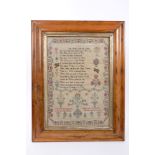 Good George III needlework sampler by Martha Broster, June 21st 1792,