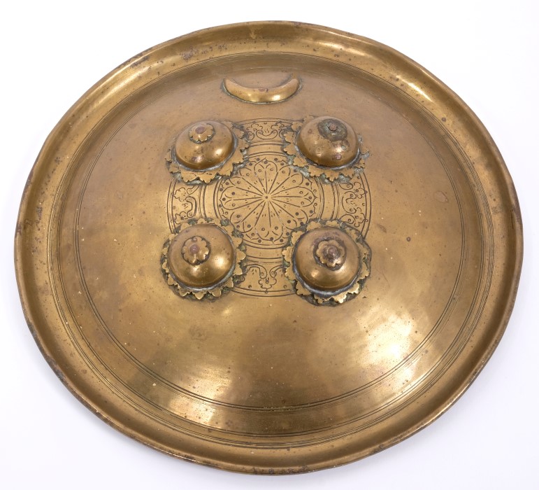 19th century Indo-Persian brass Dhal shield of circular convex form,