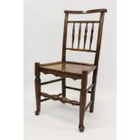 Early 19th century Staffordshire beech and elm stick back chair with solid seat on turned and block