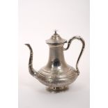 19th century French silver coffee pot of baluster form, with engine-turned decoration,