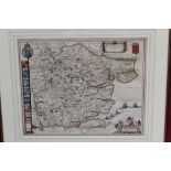 Johannes Blaeu (1599 - 1673), hand-coloured engraved map - "Essexia Comitatus", circa 1678,