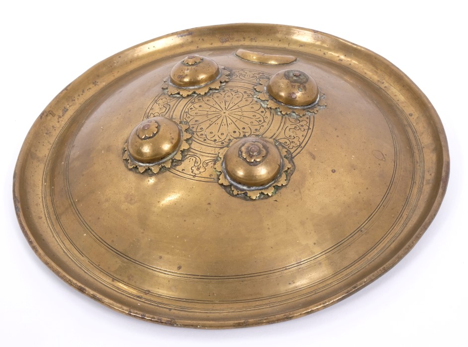 19th century Indo-Persian brass Dhal shield of circular convex form, - Image 2 of 3
