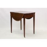 George III-style mahogany and tulipwood crossbanded oval Pembroke table with elliptical drop-leaf