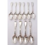 Group of ten George IV and later silver fiddle and thread pattern dessert spoons (various dates and