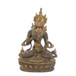 Antique Tibetan gilded bronze Vajrasattva Buddha figure seated in traditional pose,