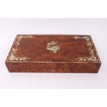 Good quality 19th century Continental yew-wood games box with ornate mother of pearl floral