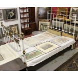 Victorian white painted brass double bed, lattice back with boss ornament,