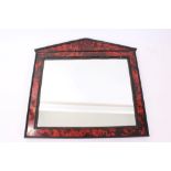 19th century scarlet tortoiseshell and ripple moulded wall mirror of architectural form,