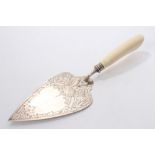 Victorian ivory handled silver presentation trowel, maker's mark GCW, Birmingham 1893,