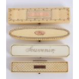 Good collection of four Regency ivory and gilt metal inlaid toothpick boxes,