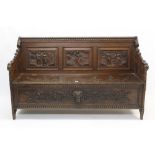 19th century-style carved oak box settle,