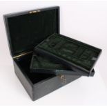 Good quality early / mid-Victorian leather jewellery box, covered in tooled green leather,