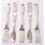 Group of five George IV fiddle and thread pattern dinner forks (London 1823), maker - W. C.