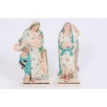 Pair early 19th century pearlware square based figures depicting Faith and Hope - one holding